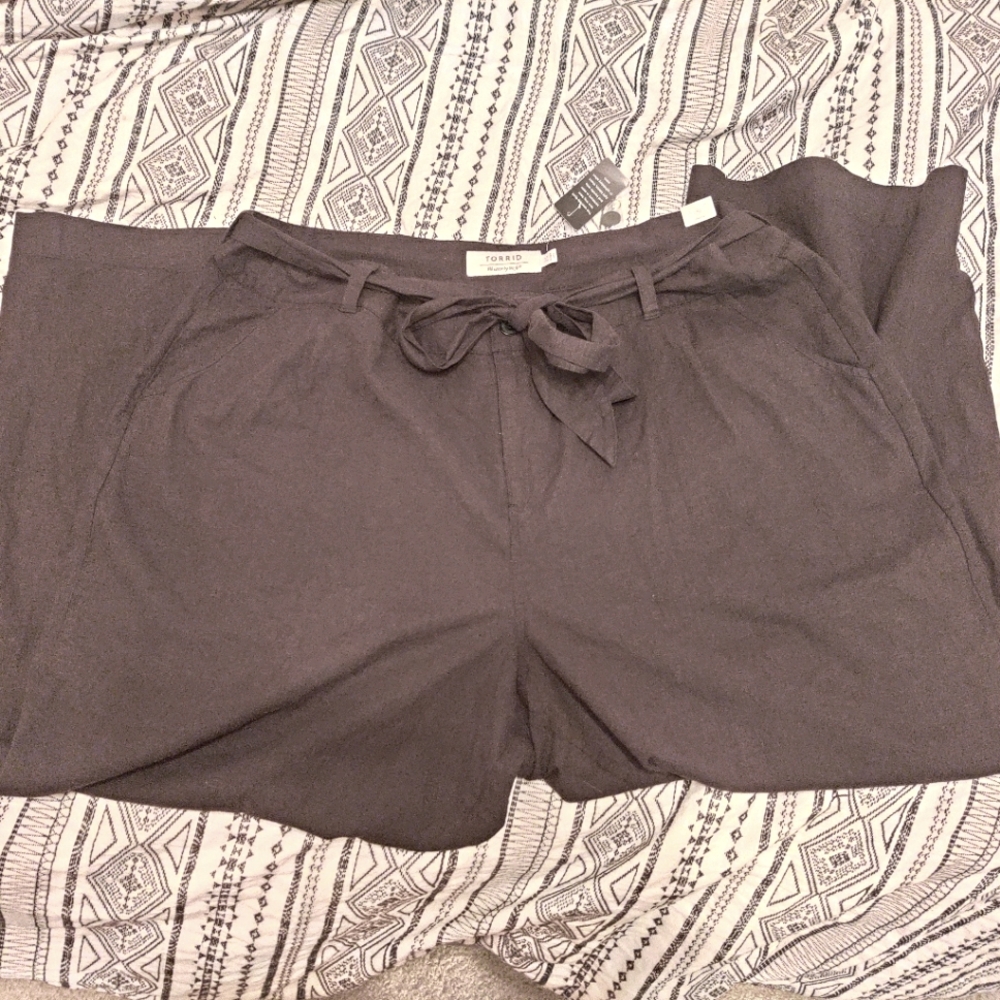 BLACK CREPE SELF TIE WIDE LEG PANT